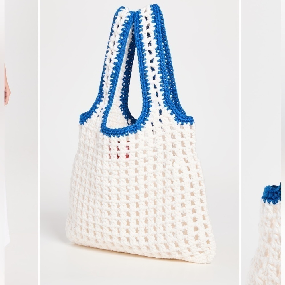 Solid & Striped Mini Crochet Tote in White and Blue Knit
